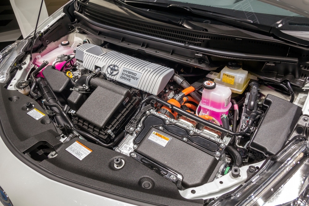 Hybrid Maintenance in Blowing Rock NC At L&N Performance. Hybrid vehicle with hood open in an auto repair shop